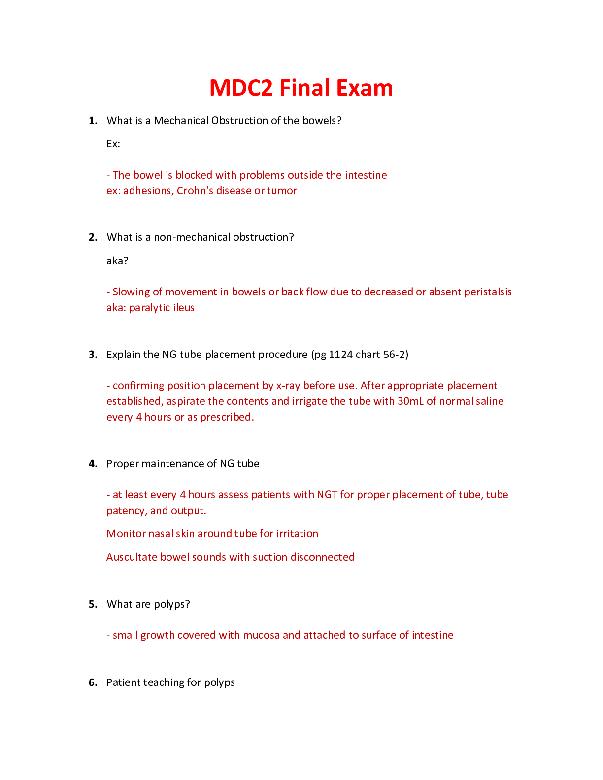 Preview image for NUR 2392 / NUR2392: Multidimensional Care II Final Exam Review / MDC 2 Final Exam Review (Latest 2021/2022) Rasmussen